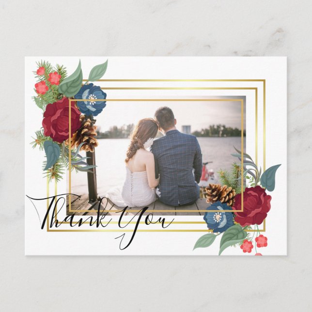 Winter Wedding Burgundy Teal Blue Modern Postcard (Front)