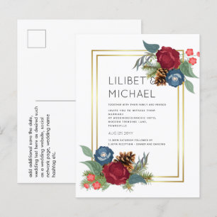 Winter Wedding Burgundy Teal Blue Modern Postcard