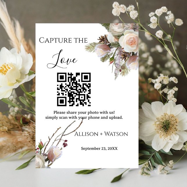 Winter wedding Capture love QR code wedding photo  Pedestal Sign (Creator Uploaded)