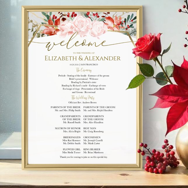 Winter Wedding Ceremony Program Sign Gilded Floral (Creator Uploaded)
