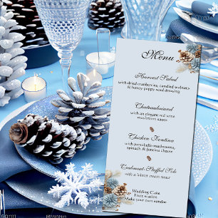 Winter Wedding Christmas Pinecones Blue Brown Menu
