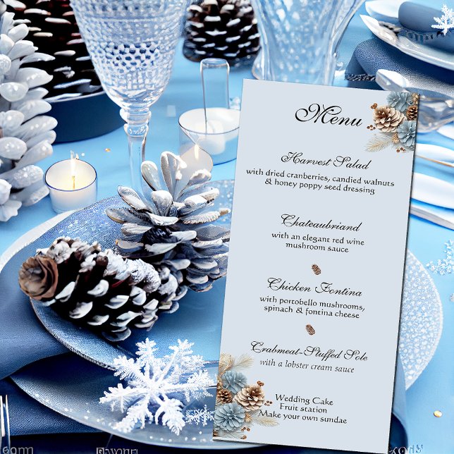 Winter Wedding Christmas Pinecones Blue Brown Menu (Creator Uploaded)