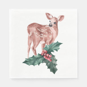 Winter Wedding Christmas Reindeer Floral Deer Red Napkin