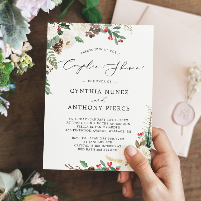 Winter Wedding Couples Shower Rustic Chic Flowers Invitation (Creator Uploaded)