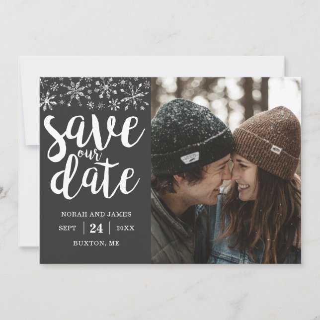Winter Wedding Custom Photo Save Our Date Card (Front)