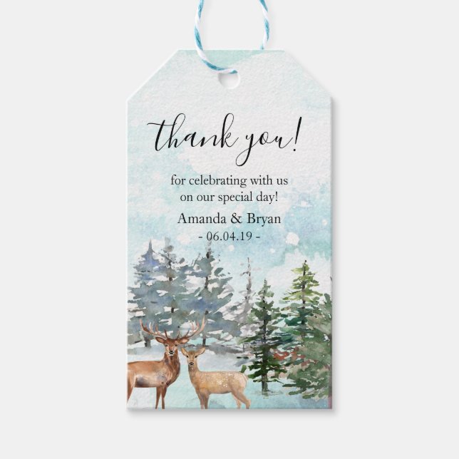 Winter Wedding deers woodland Favour Gift Tag (Front)