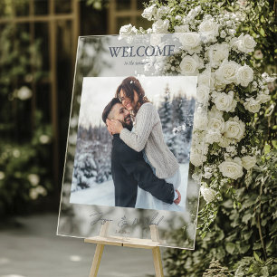 Winter Wedding Dusty Blue Photo Script  Acrylic Sign