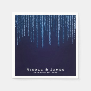 Winter Wedding Elegant Blue Sparkle String Lights Napkin