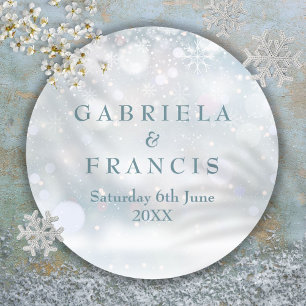 Winter Wedding Elegant First Snowflakes Classic Round Sticker