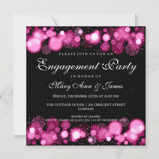 Winter Wedding Engagement Party Pink Lights Invitation (Front)