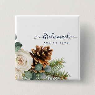 Winter Wedding Eucalyptus Greenery White Roses 15 Cm Square Badge