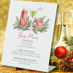 Winter Wedding Festive Drinks Holiday Bar Menu Pedestal Sign