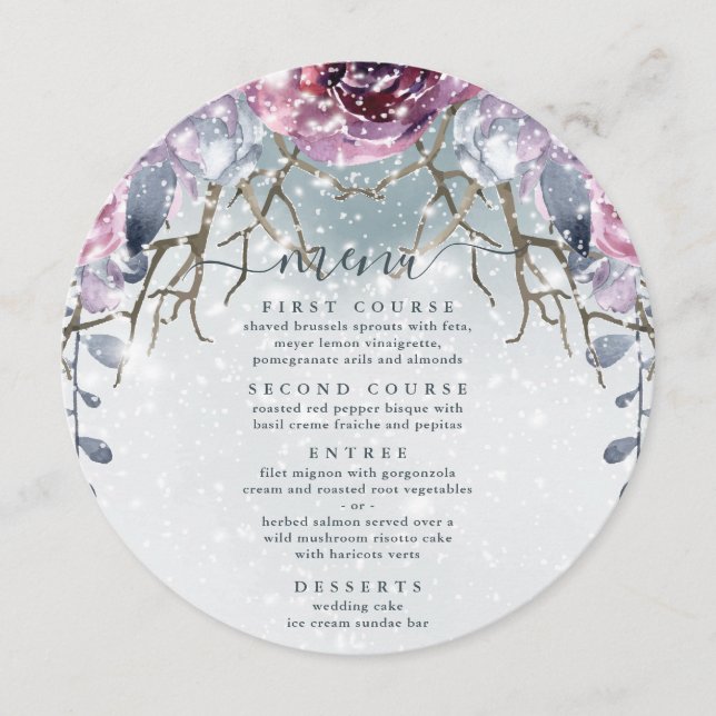 Winter Wedding Floral Blue Menu (Front)