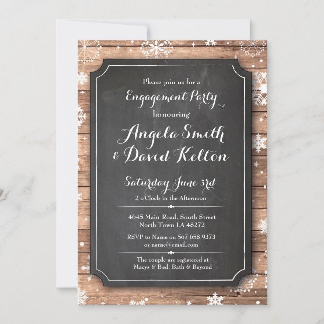 Winter Wedding Floral Snowflake Engagement Invite (Front)