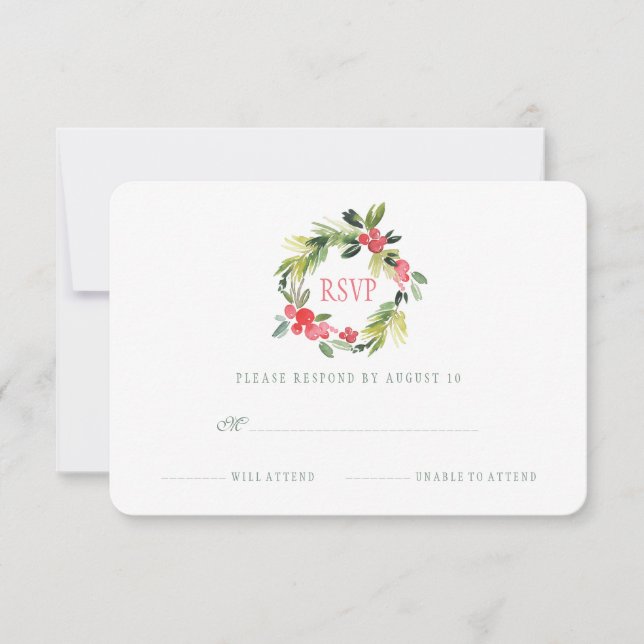 Winter Wedding Floral Watercolor Wreath | RSVP Card (Front)