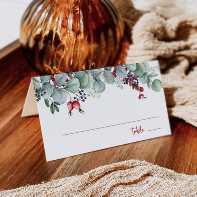 Winter Wedding Folded Place Card Eucalyptus Pine (Creator Uploaded)