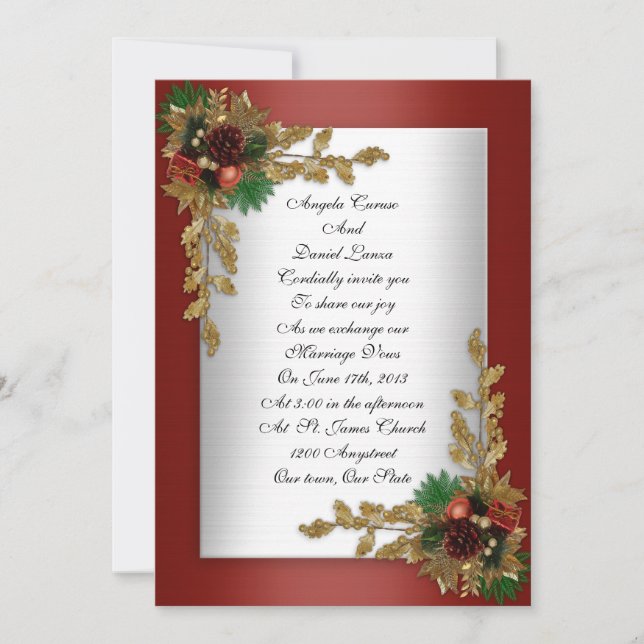 Winter wedding Holiday style Invitation (Front)