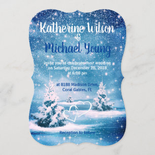 Winter Wedding Invitation - Blue & White Snow