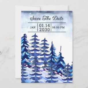Winter Wedding Invitation Card Mountain Trees Desi