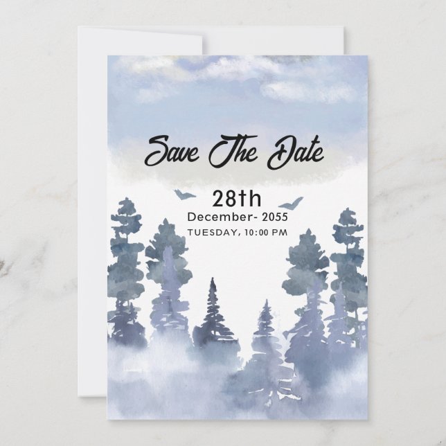 Winter wedding invitations card design colourful (Back)