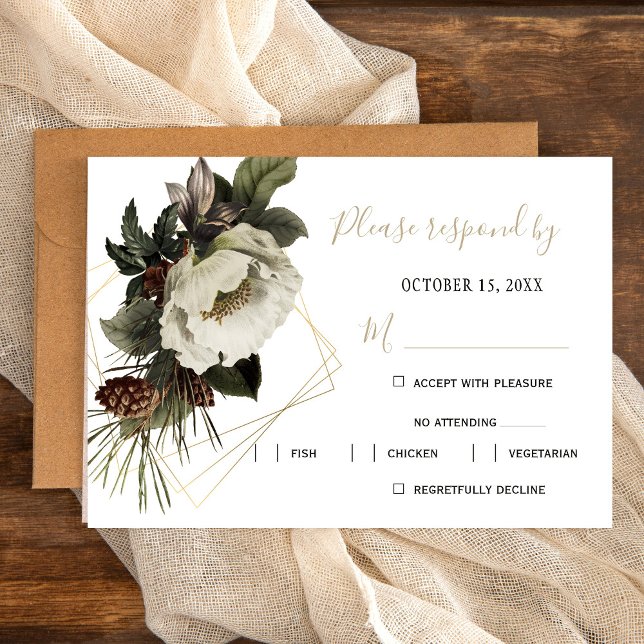 Winter wedding meal options modern floral RSVP card (Creator Uploaded)