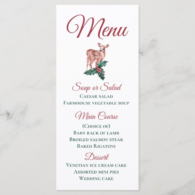 Winter Wedding Menu Christmas Reindeer Red Floral (Front)