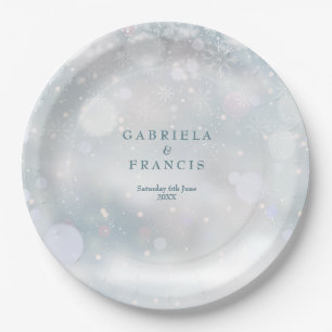 Winter Wedding Modern Elegant Snowflakes  Paper Plate