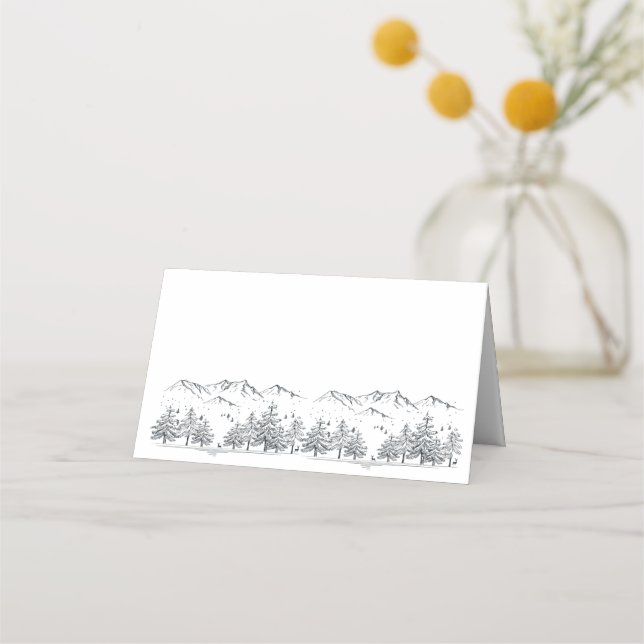 Winter Wedding Mountain Rustic, Country Slate Grey Place Card (Front)