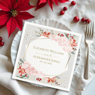 Winter Wedding Napkins Gilded Watercolor Floral