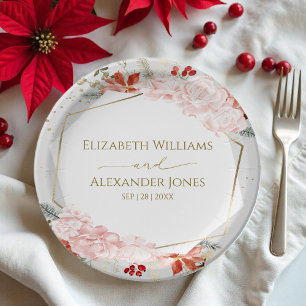 Winter Wedding Paper Plate Gilded Watercolor