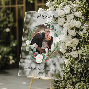 Winter Wedding Photo Welcome Acrylic Sign