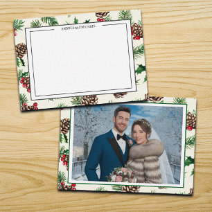 Winter Wedding Pine Cones Photo Thank You Card