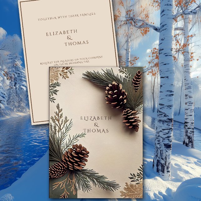 Winter Wedding Pine Cones Pine Needles Invitation (Creator Uploaded)