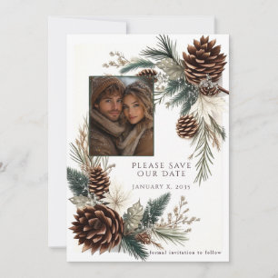 Winter Wedding Pine Cones Pine Needles Save The Date