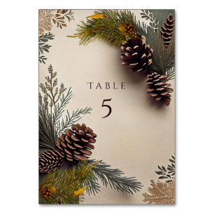 Winter Wedding Pine Cones Pine Needles Table Number