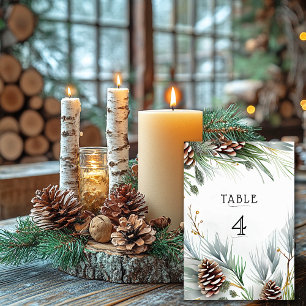 Winter Wedding Pine Cones Snow Pine Branches   Table Number