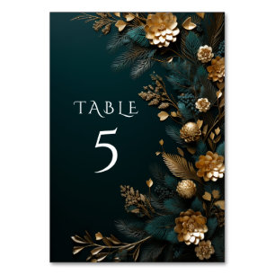 Winter Wedding Pine Cones with Gold Pine Needles Table Number