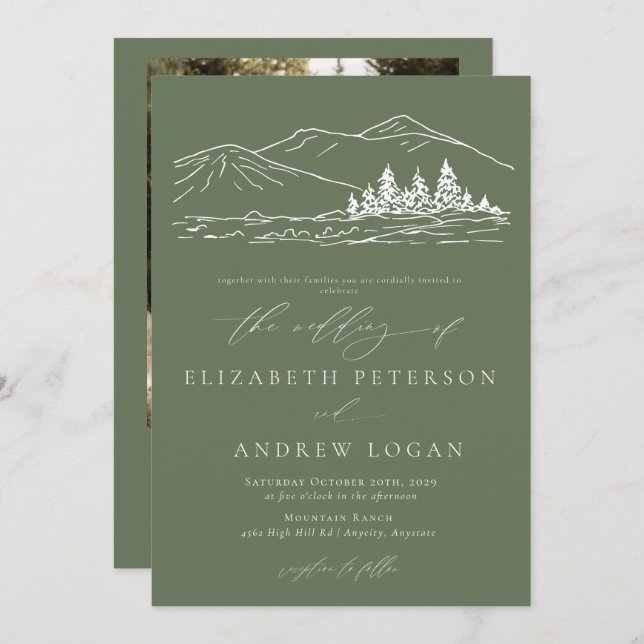 Winter Wedding | Pine Tree Forest Rustic Mountains Invitation (Front/Back)