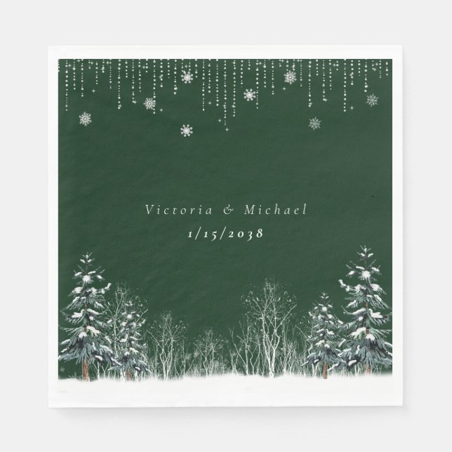 Winter Wedding Pine Trees Snowflakes Napkin (Front)