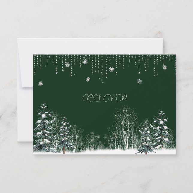 Winter Wedding Pine Trees Snowflakes RSVP Card (Front)