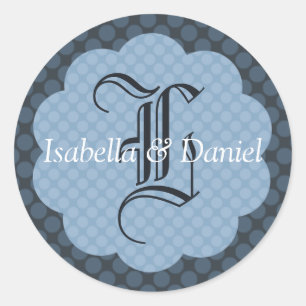 Winter Wedding Polka Dot Pattern Custom Monogram Classic Round Sticker
