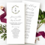 Winter Wedding Programs Watercolor & Ink Botanical Invitation<br><div class="desc">These winter wedding ceremony programs feature the bride and groom's initials encircled by unique line art. Use the template fields to add your order of service. The card reverses to space to add your wedding party details. Order tea length printed cards or printable wedding programs. A charming choice for minimalist...</div>