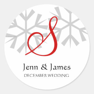 Winter Wedding Red Announcement Monogram Seal