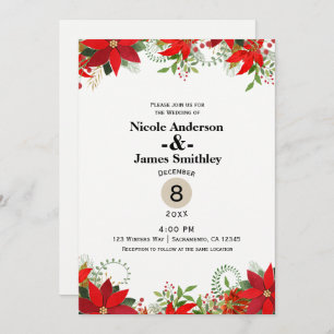 Winter Wedding Red & White Poinsettia Holiday Invitation