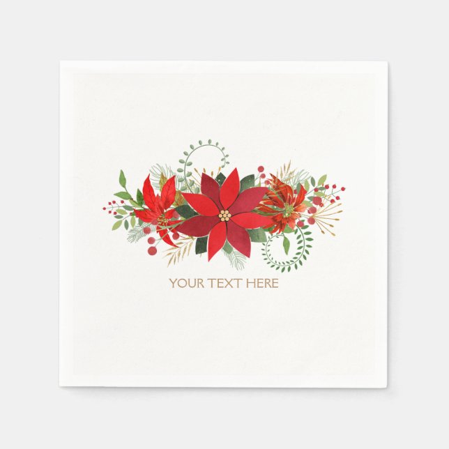 Winter Wedding Red White Poinsettia Holiday Party Napkin (Front)