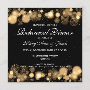 Winter Wedding Rehearsal Dinner Gold Lights Invitation