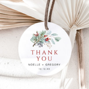 Winter Wedding Round Favour Tag Eucalyptus Pine