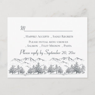 Winter Wedding RSVP Mountain Trees Country Rustic Invitation Postcard