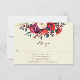 winter wedding RSVP roses berries holiday Card