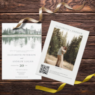 Winter Wedding   Rustic Mountains   QR Code Invitation